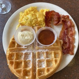 Belgian waffle combo w/ scrambled eggs and cheese Belgian waffle combo w/ scrambled eggs and cheese