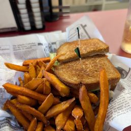 Patty Melt with Sweet Potato Fries