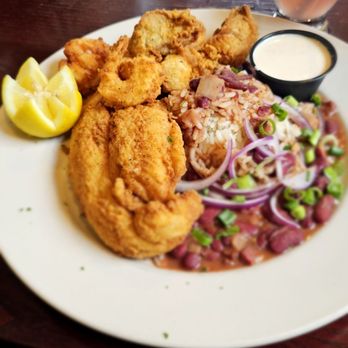 Cajun Queen - New Orleans platter of fried catfish, shrimp, scallops, oysters with red beans and rice - Cajun/Creole Near Me - Charlotte, North Carolina