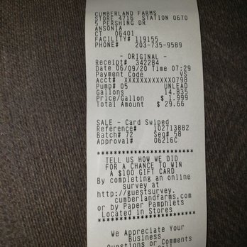 Cumberland Farms - a receipt for a restaurant - Convenience Stores Near Me - ANSONIA, Connecticut