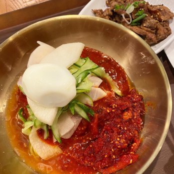 Sambong Naengmyun - Spicy cold noodle (kodari/dried bollock) with pork bulgogi - Korean Near Me - Duluth, Georgia Sambong Naengmyun - Spicy cold noodle (kodari/dried bollock) with pork bulgogi - Korean Near Me - Duluth, Georgia