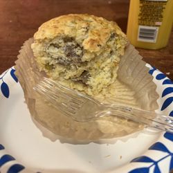 Round Top Coffee Shop - Cowboy Muffin: sausage, cheese and green chiles