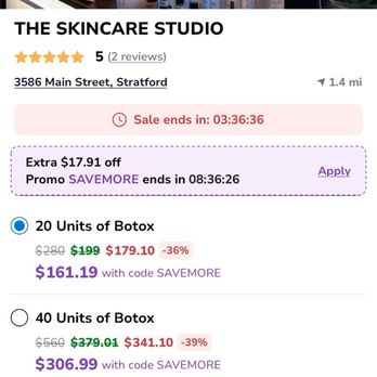 The Skincare Studio - Groupon that falsely advertises Botox. - Skin Care Near Me - Stratford, Connecticut The Skincare Studio - Groupon that falsely advertises Botox. - Skin Care Near Me - Stratford, Connecticut