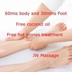 JW Massage - 60min body and foot massage, free hot stones treatments and free coconut oil.