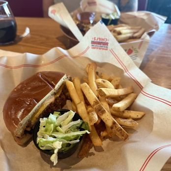 Chili's - Smash burger split (came with fries, soup and a drink) 3 for me special. - Tex-Mex Near Me - Fresno, California Chili's - Smash burger split (came with fries, soup and a drink) 3 for me special. - Tex-Mex Near Me - Fresno, California