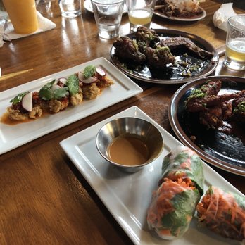 Mopho - pork belly Fried Gulf Shrimp or Griddled Pork Spring Roll, Crispy Fried P&J Oysters - Vietnamese Near Me - New Orleans, Louisiana