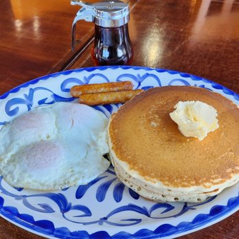 Sunrise Restaurant - 3 pancakes w/butter & syrup, 3 overeasy eggs, and 2 sausage links (1/20/24) - American Near Me - Seattle, Washington Sunrise Restaurant - 3 pancakes w/butter & syrup, 3 overeasy eggs, and 2 sausage links (1/20/24) - American Near Me - Seattle, Washington