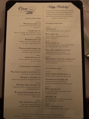 Menu photo 5 Circa 1886 Restaurant Charleston, SC