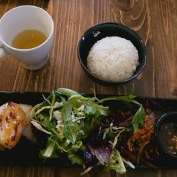 Miso-glazed fish (atop curry sweet potato mash) and Shaking beef with rice and salad greens, #5 and #6 of 7 for their tasting menu.