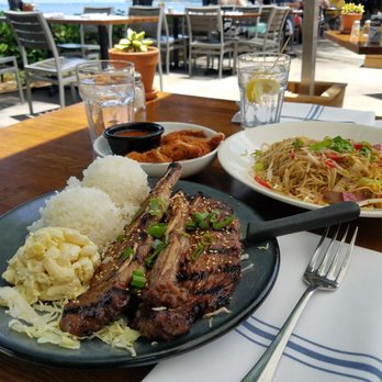 Aloha Mixed Plate - Coconut prawns, kalbi ribs, and farmers stir fry. - Hawaiian Near Me - Lahaina, Hawaii Aloha Mixed Plate - Coconut prawns, kalbi ribs, and farmers stir fry. - Hawaiian Near Me - Lahaina, Hawaii