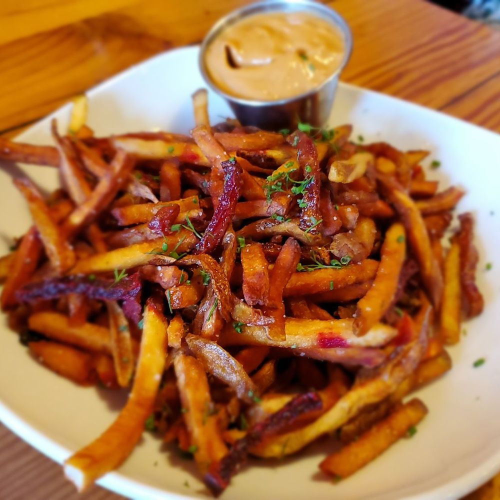 The Fiction Kitchen - Root fries with Dill Aioli - Vegan Near Me - Raleigh, North Carolina The Fiction Kitchen - Root fries with Dill Aioli - Vegan Near Me - Raleigh, North Carolina