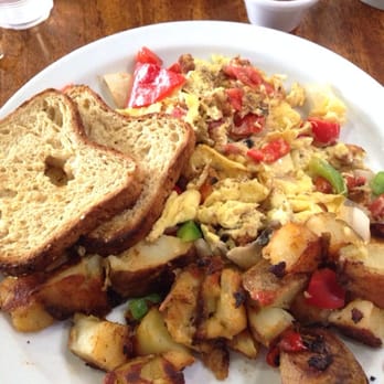 Cafe Topes - Started our day off right with this divine veggie scramble with gluten free toast and potatoes. - Coffee & Tea Near Me - Carlsbad, California Cafe Topes - Started our day off right with this divine veggie scramble with gluten free toast and potatoes. - Coffee & Tea Near Me - Carlsbad, California