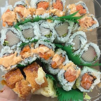 Well-Being Sushi - Lunch special - top to bottom: spicy tuna, yellow tail, spicy salmon, complimentary deep fried California rolls - Sushi Bars Near Me - Dumont, New Jersey Well-Being Sushi - Lunch special - top to bottom: spicy tuna, yellow tail, spicy salmon, complimentary deep fried California rolls - Sushi Bars Near Me - Dumont, New Jersey