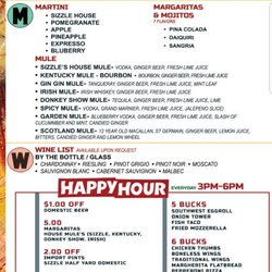 Sizzle Eat Drink Dance - Drinks menu