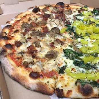 J. Dolan's - Pizza Specials:  half bacon, Chicken and Meatballs and Half Spinach, Mushrooms, Pepperoncini, and Gorgonzola on a White Pie. - Pizza Near Me - Honolulu, Hawaii