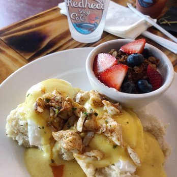 Redhead Bay Cafe - Back fin benedict w/ a side of berry parfait - New American Near Me - Virginia Beach, Virginia Redhead Bay Cafe - Back fin benedict w/ a side of berry parfait - New American Near Me - Virginia Beach, Virginia