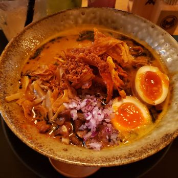 Mensho - Garlic knock out with ajitama added. - Noodles Near Me - Houston, Texas
