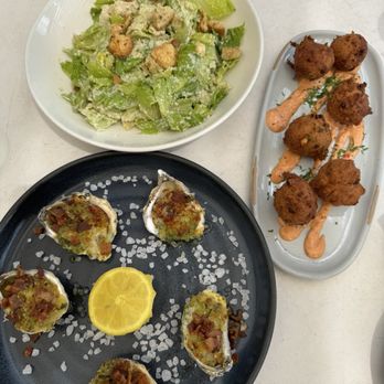 Ocean & Acre - oysters, hush puppies, and caesar salad - Seafood Near Me - Alpharetta, Georgia Ocean & Acre - oysters, hush puppies, and caesar salad - Seafood Near Me - Alpharetta, Georgia