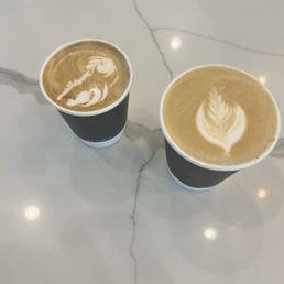 Orange peel latte and flat white