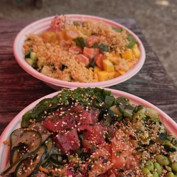 Cosmic - Wow poke 2 custom poke bowls on the patio - Coffee & Tea Near Me - Austin, Texas