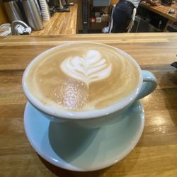 Mojo Coffee Roasters - Almond milk latte for here.