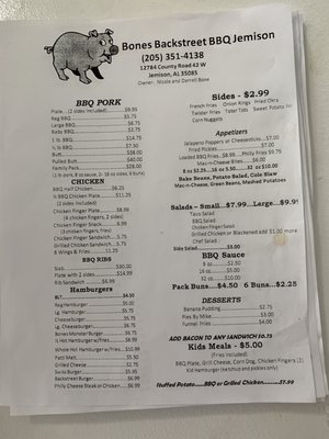 Menu photo 2 Bones Backstreet BBQ Jemison Jemison, AL