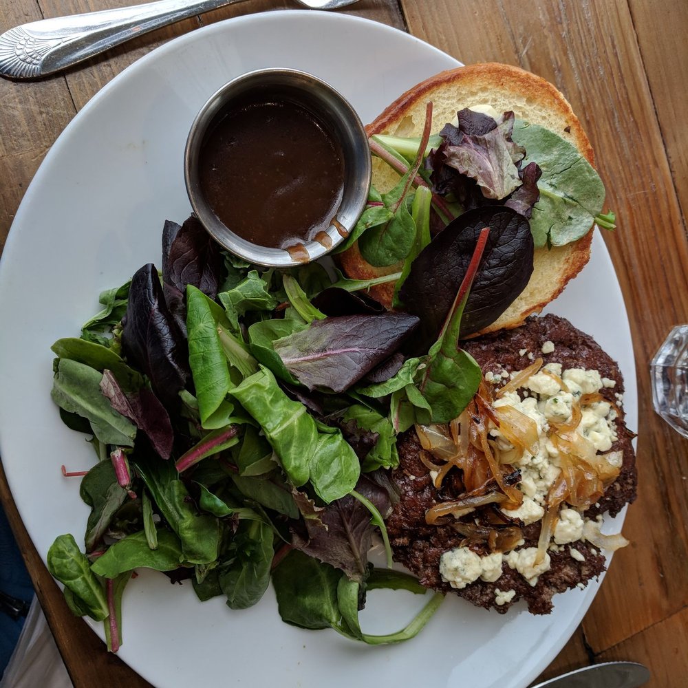Babcock's Grove House - Blue Cheese Burger with Organic Greens and Creamy Balsamic - Comfort Food Near Me - Lombard, Illinois Babcock's Grove House - Blue Cheese Burger with Organic Greens and Creamy Balsamic - Comfort Food Near Me - Lombard, Illinois