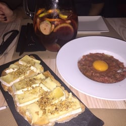 Green Club Café - Sangria, Brie plate and steak tartar.