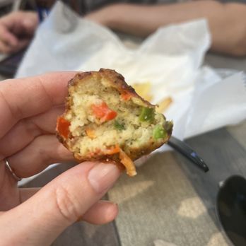 DJ's Clam Shack - Inside of the conch fritters... lots of bell pepper - Seafood Near Me - Key West, Florida