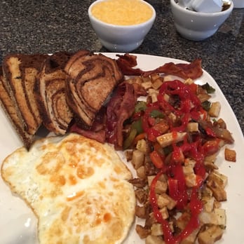 The Kettle - 2 eggs medium, Bacon well done, Home Fries with onions and peppers, rye toast and cheesy grits. - American Near Me - Havertown, Pennsylvania The Kettle - 2 eggs medium, Bacon well done, Home Fries with onions and peppers, rye toast and cheesy grits. - American Near Me - Havertown, Pennsylvania