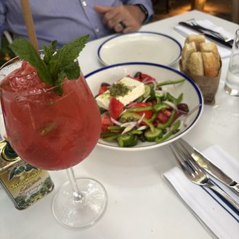 Mandolin Aegean Bistro - Greek village and watermelon/prosecco - Mediterranean Near Me - Miami, Florida