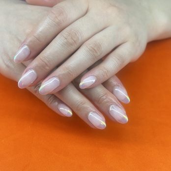 White Heaven Nail Spa - almond nails with subtle  chrome French tips - Nail Salons Near Me - Castro Valley, California