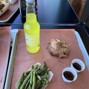 Sugarfire Smoke House - Pulled pork with green beans (daily side item) and orange pineapple soda - Barbeque Near Me - O'Fallon, Missouri Sugarfire Smoke House - Pulled pork with green beans (daily side item) and orange pineapple soda - Barbeque Near Me - O'Fallon, Missouri