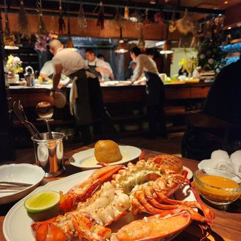 Angler - whole lobster, angler potato in the back - Seafood Near Me - San Francisco, California Angler - whole lobster, angler potato in the back - Seafood Near Me - San Francisco, California