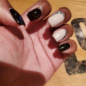 Elite Nail Bar - Black gel and powder pink with custom design - Nail Salons Near Me - Artesia, California Elite Nail Bar - Black gel and powder pink with custom design - Nail Salons Near Me - Artesia, California
