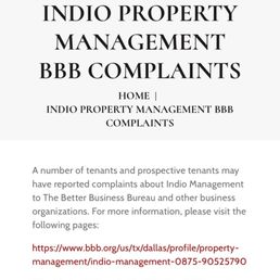 BBB complaints against Indio Management Team