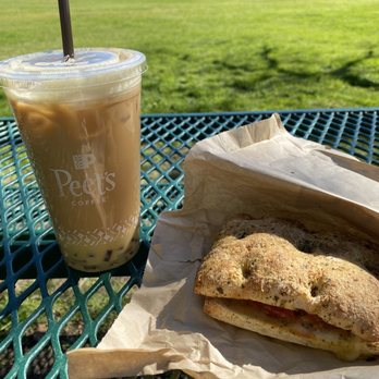 Peet's Coffee - Golden cold brew oat latte with jelly and toasted caprese sandwich - Coffee & Tea Near Me - Pasadena, California