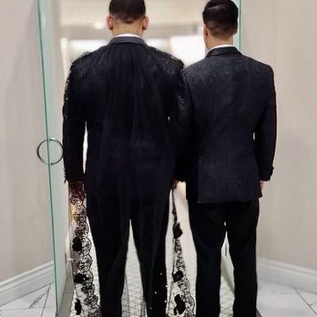 London Suits - Custom made Black laced Veil suit with real crystals and black roses - Formal Wear Near Me - Las Vegas, Nevada London Suits - Custom made Black laced Veil suit with real crystals and black roses - Formal Wear Near Me - Las Vegas, Nevada