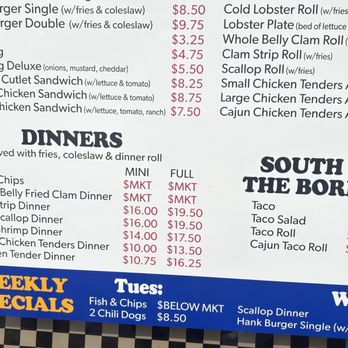 Hank's Dairy Bar - These were the menu specials - Seafood Near Me - Plainfield, Connecticut Hank's Dairy Bar - These were the menu specials - Seafood Near Me - Plainfield, Connecticut