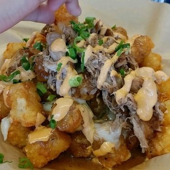 Button Up Cafe - First time trying tater tots with gravy! It was delish!! - Breakfast & Brunch Near Me - Pearl City, Hawaii Button Up Cafe - First time trying tater tots with gravy! It was delish!! - Breakfast & Brunch Near Me - Pearl City, Hawaii