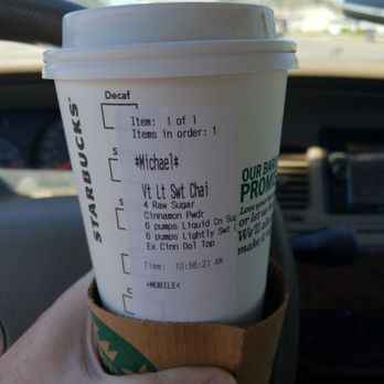 Starbucks - Venti lightly sweetened Chai - Coffee & Tea Near Me - Evansville, Indiana Starbucks - Venti lightly sweetened Chai - Coffee & Tea Near Me - Evansville, Indiana