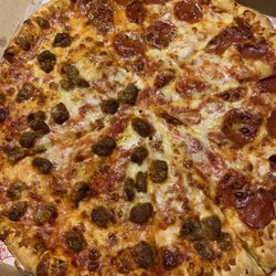 Large, extra cheese, light sauce, half sausage half pepperoni.