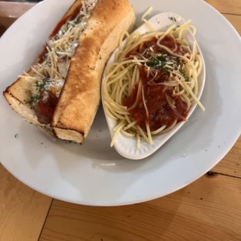Capo's Corner - Meatball sandwich with a side of spaghetti - Pizza Near Me - Red River, New Mexico