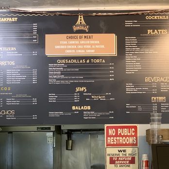 Taqueria Gonzalez - Menu - November 2023 - Mexican Near Me - San Francisco, California