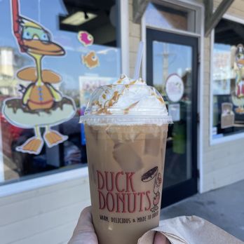 Duck Donuts - Iced southern pecan with caramel syrup and whipped cream with caramel drizzle. So good! - Donuts Near Me - Kitty Hawk, North Carolina