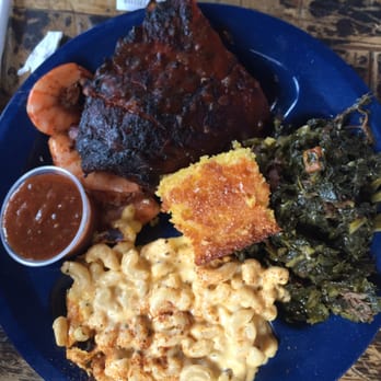 Dinosaur Bar-B-Que - Quarter rack of ribs with Drunken Spicy Shrimp, Collard Greens and Spicy Mac 'n Cheese. - Barbeque Near Me - Syracuse, New York