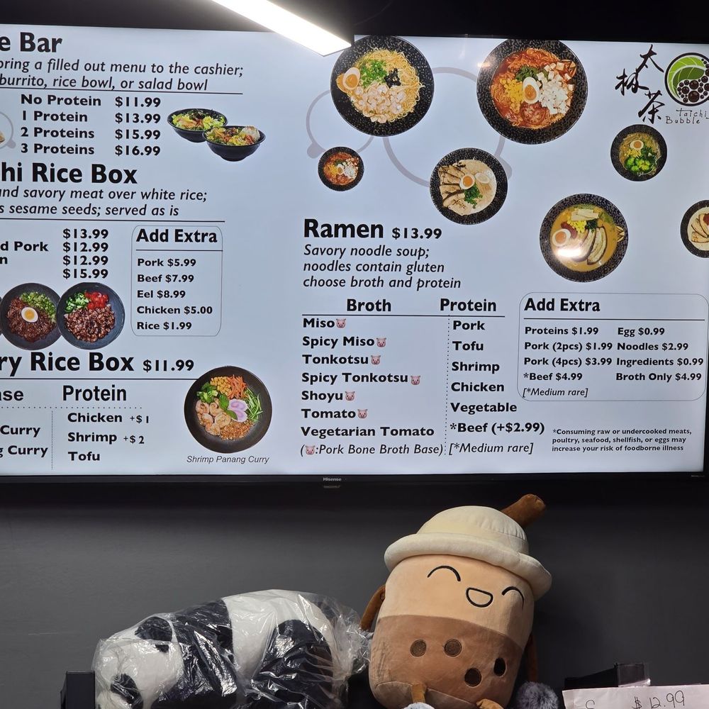 Taichi  Bubble Tea - Menu board - Ramen Near Me - Tucson, Arizona