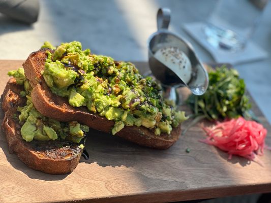 Photo of RH Rooftop Restaurant Columbus - Columbus, OH, US. Avocado toast with boiled egg