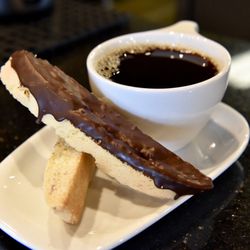 The Bean Yard Coffee House - Regular almond biscotti and chocolate dipped with their Ethiopian brew