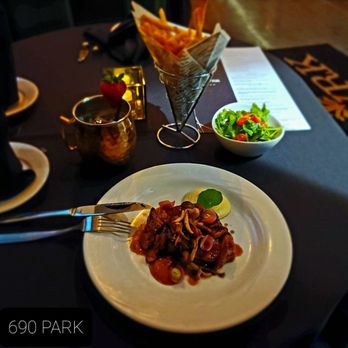 690 Park Restaurant Bar & Lounge - New York Grilled Steak  def recommend this dish with sautéed mushrooms and a beautiful side garden salad all fresh organic ingredients - Chicken Wings Near Me - Cliffside Park, New Jersey